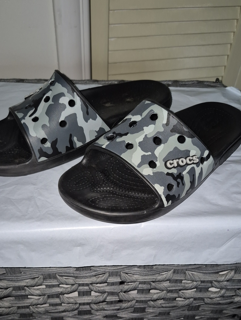 CROCS Men’s Black & Gray Camo Slide Sandals